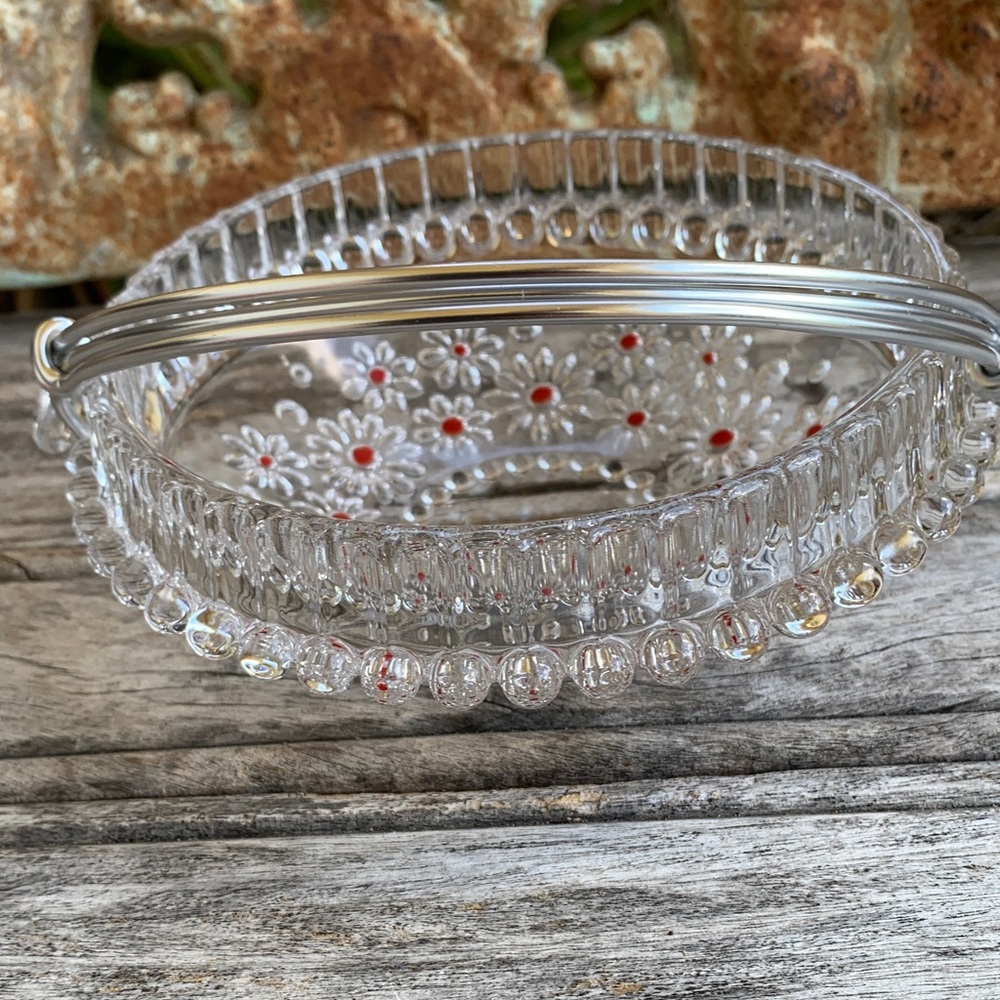 Vintage 70’s Walther Kristallglas Glass Daisy “Fabiola Basket Red Accent Dots - Picture 6 of 16